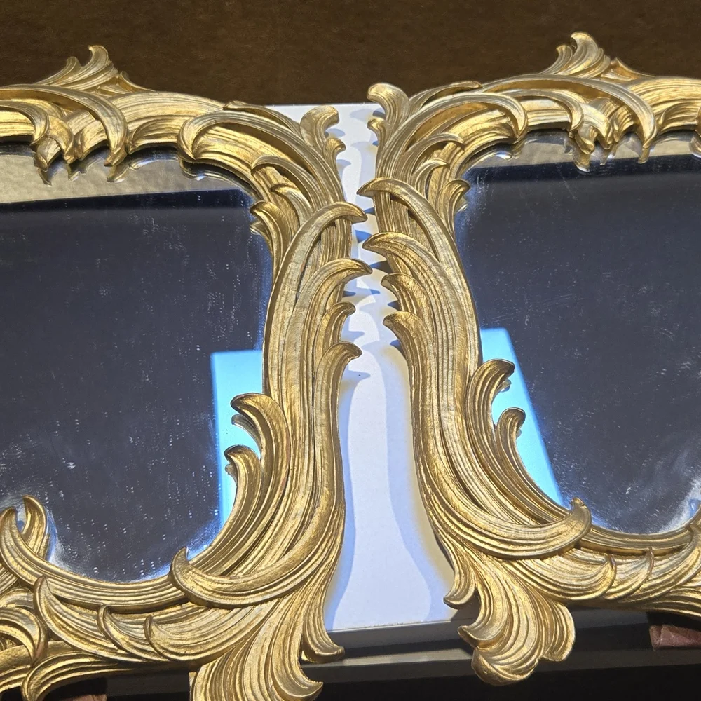 2 Vintage Tabletop Mirrors with Ornate Gold Frame by Syroco, Hollywood Regency